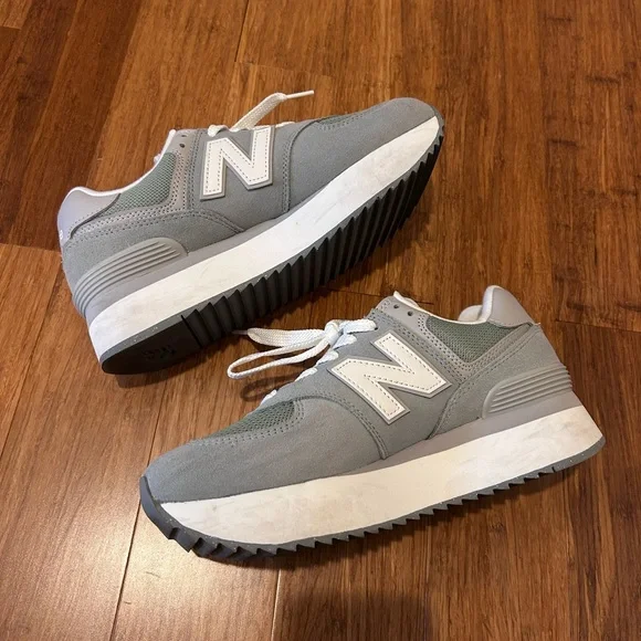 Women's New Balance 574+ Platform Sneakers WL574ZSG Green/Grey 9.5 EUC - Picture 6 of 10
